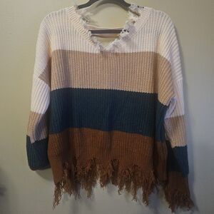 Unbranded Women's Size M striped Raw Frayed Hem Oversized Sweater